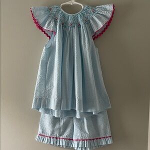 Blue and Pink Girls Smocked outfit